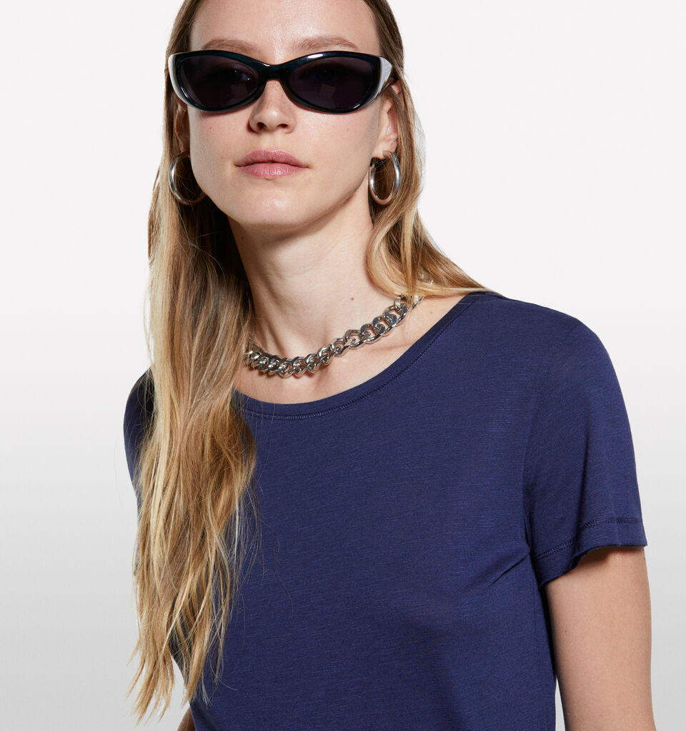 T-shirt girocollo blu marino - t-shirt a manica corta da donna - Blu Scuro | Sisley image number 4